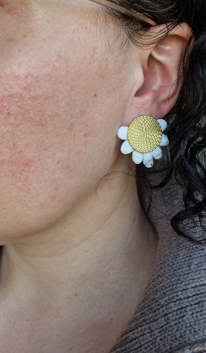 Boucles "Fanny" granit Blanc or.