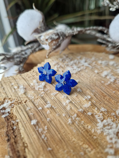 Petites puces "Fleurs de Noël" bleu roi pailleté 💙.
