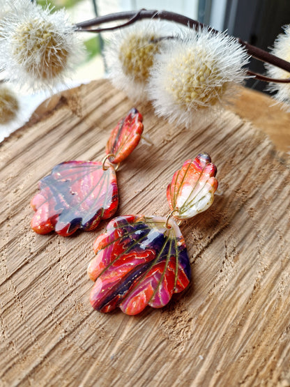 Boucles "Shell" Pierre d'agate rose violet.