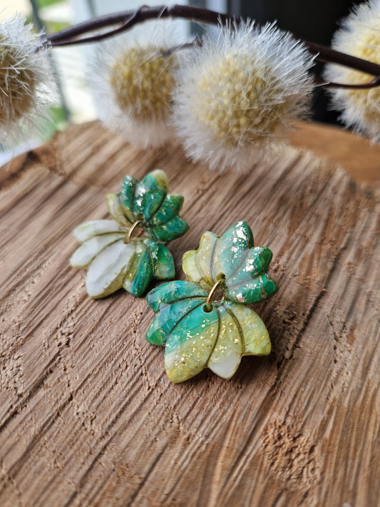 Boucles "Fleur de Lotus 🪷" Pierre d'agate verte.
